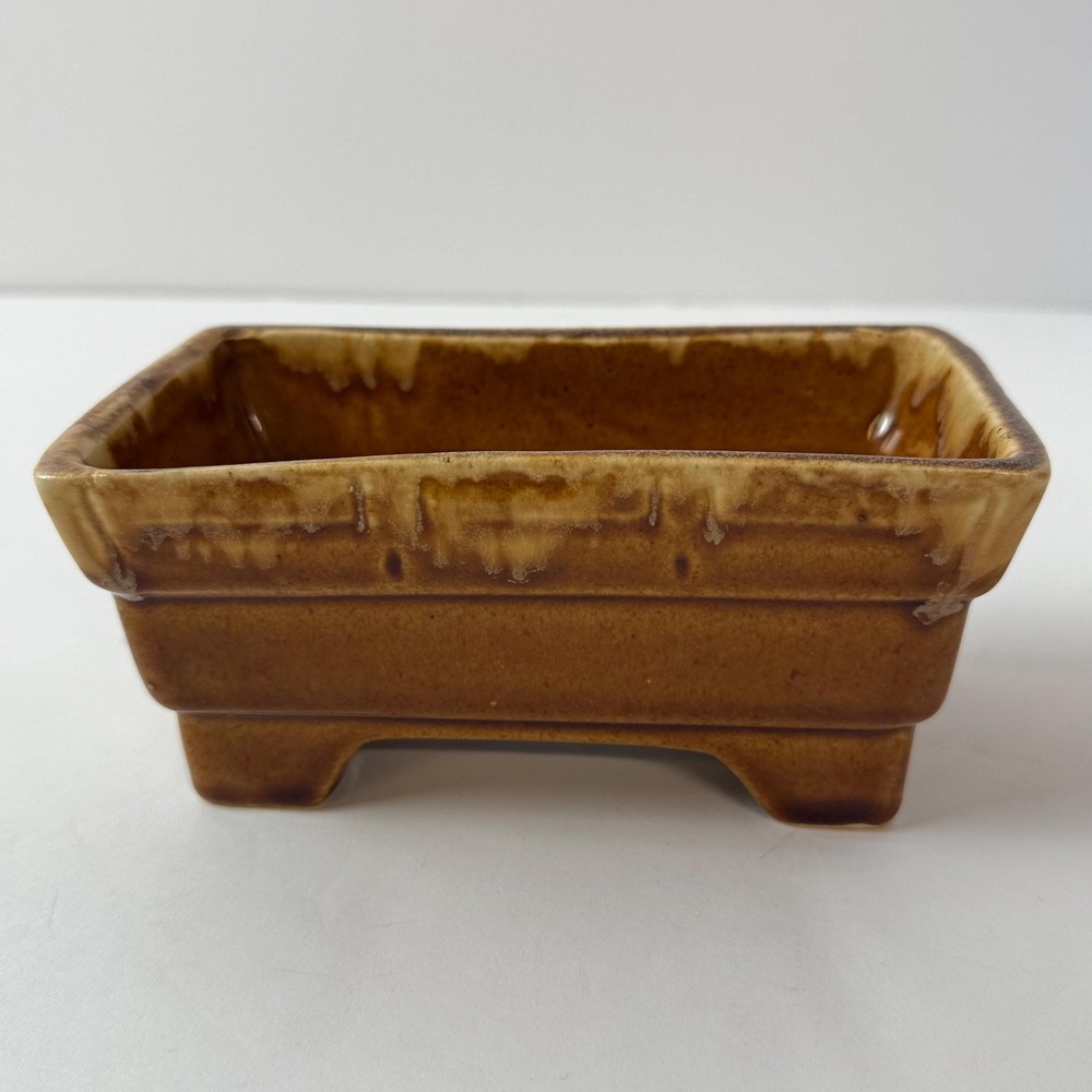 Vintage Mid Century Brush Pottery Drip Glaze Planter Succulent Pot Brown USA‎
